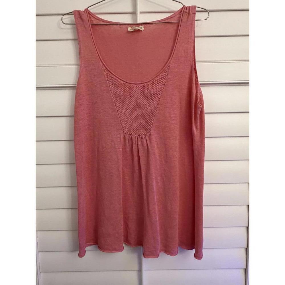 Eileen Fisher 100% linen pink tank top with crochet mesh detail size Large
